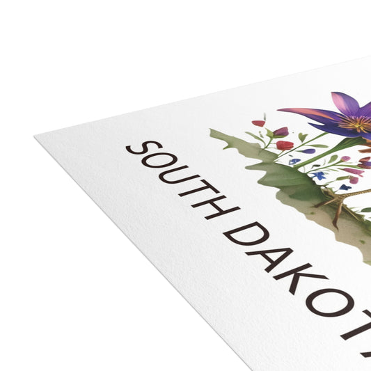 South Dakota | Ring-Necked Pheasant & Pasque Flowers | Home State Greeting Card