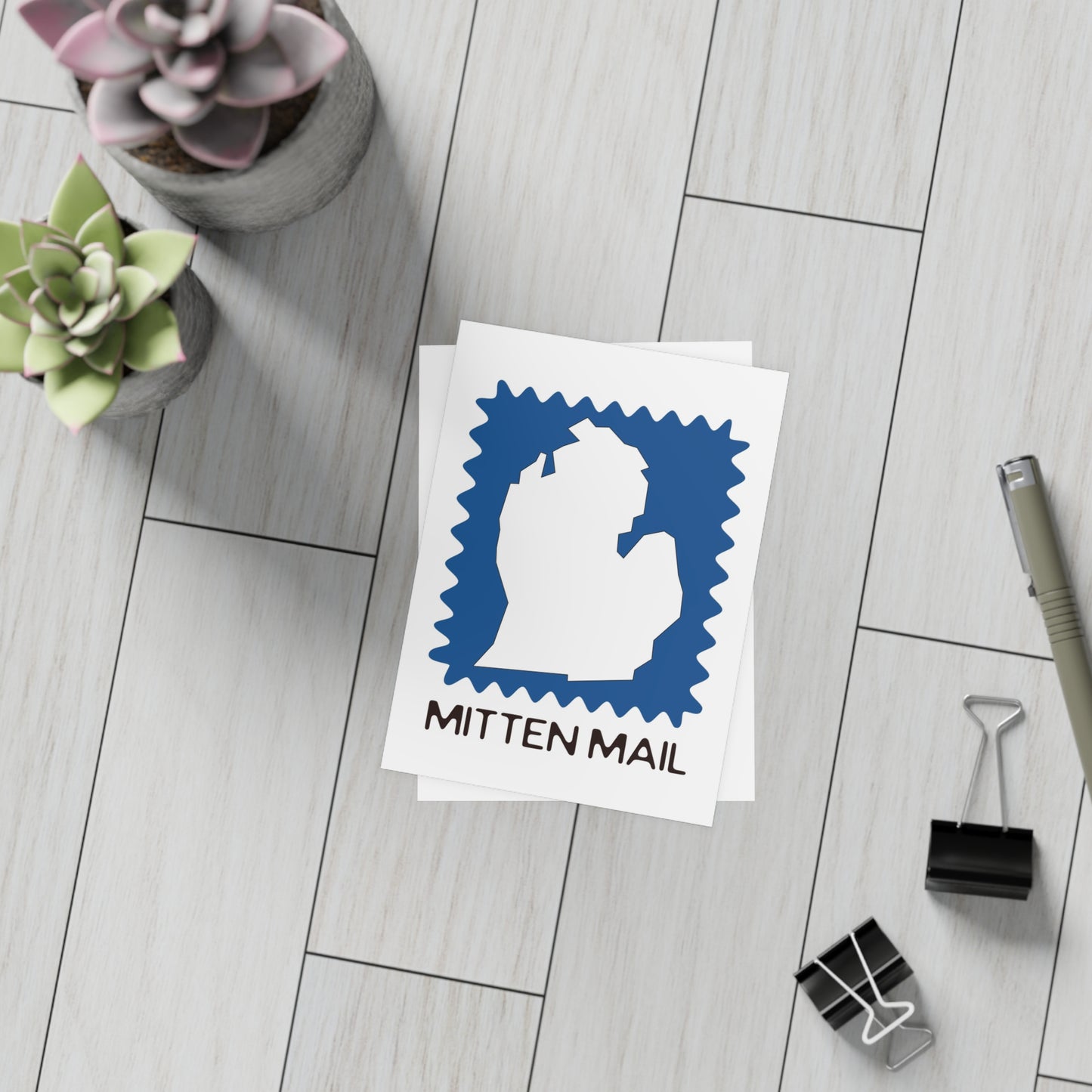 Michigan | Mitten Mail Blue Stamp Design | Home State Greeting Card