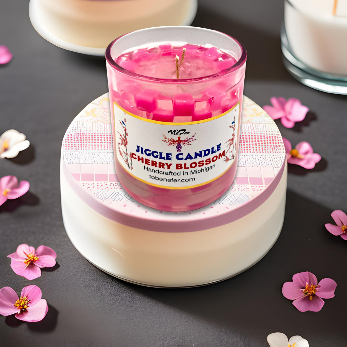 Cherry Blossom Checkered Jiggle Candle