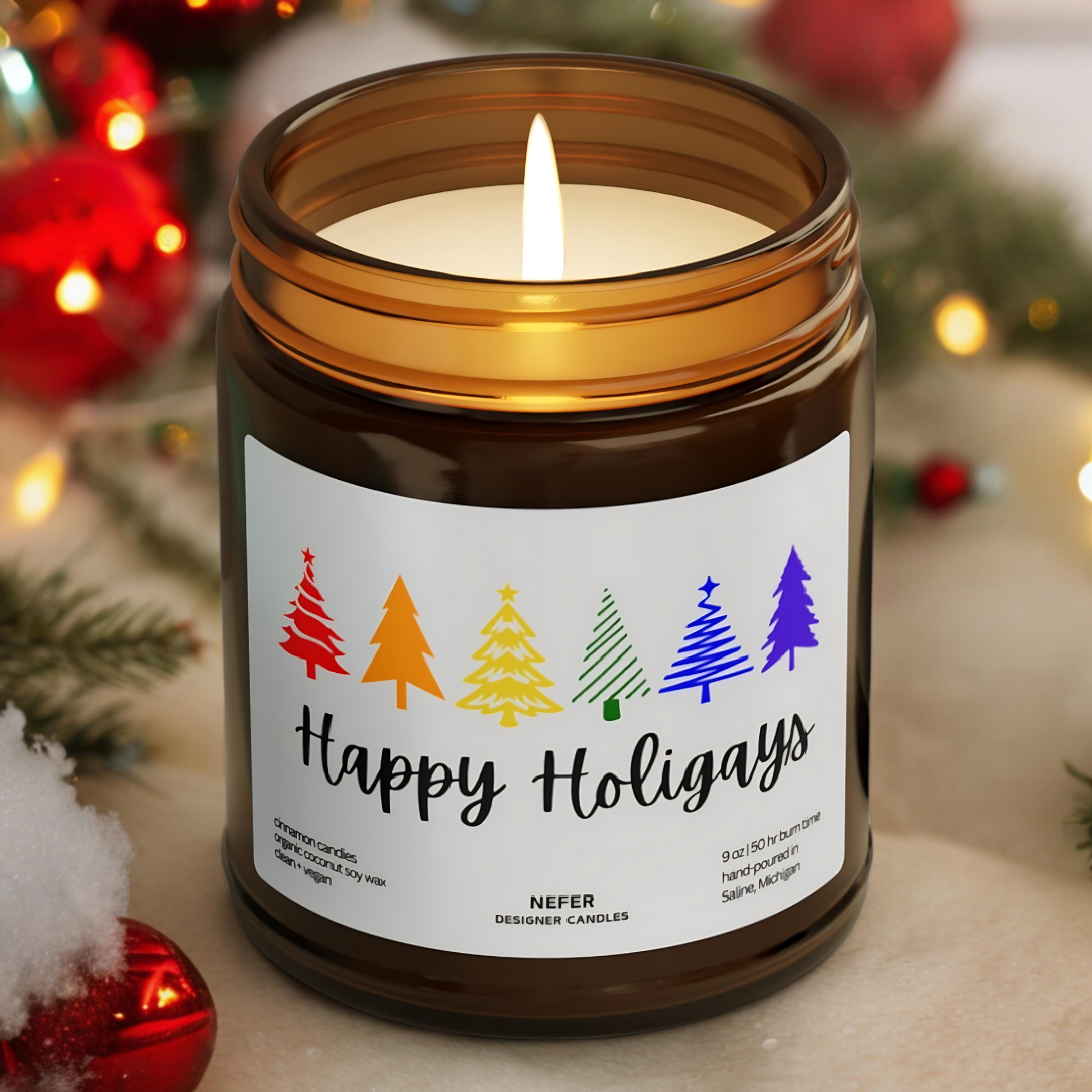 Happy HolliGays Christmas Candle