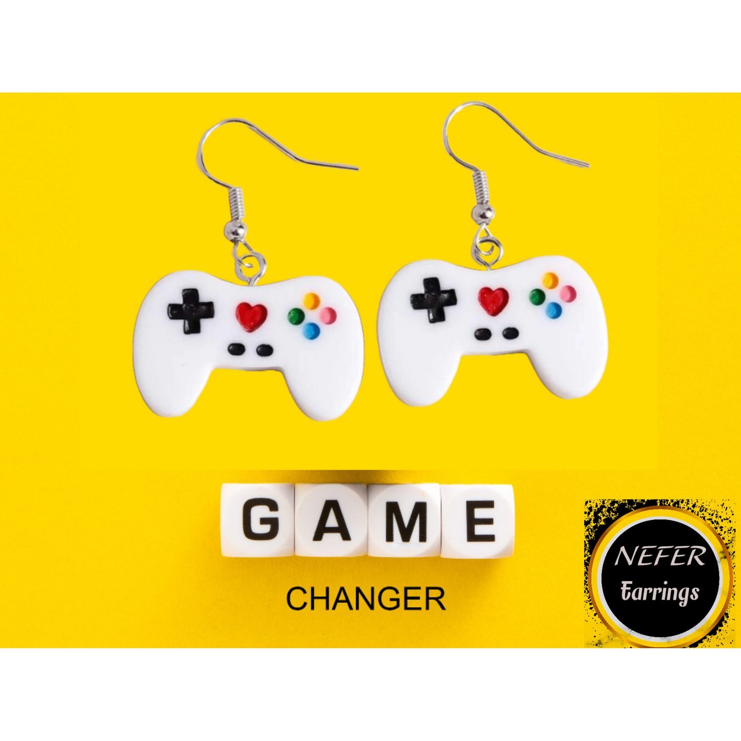 Gamepad Drop Earrings | Gamer Earrings | White Acrylic