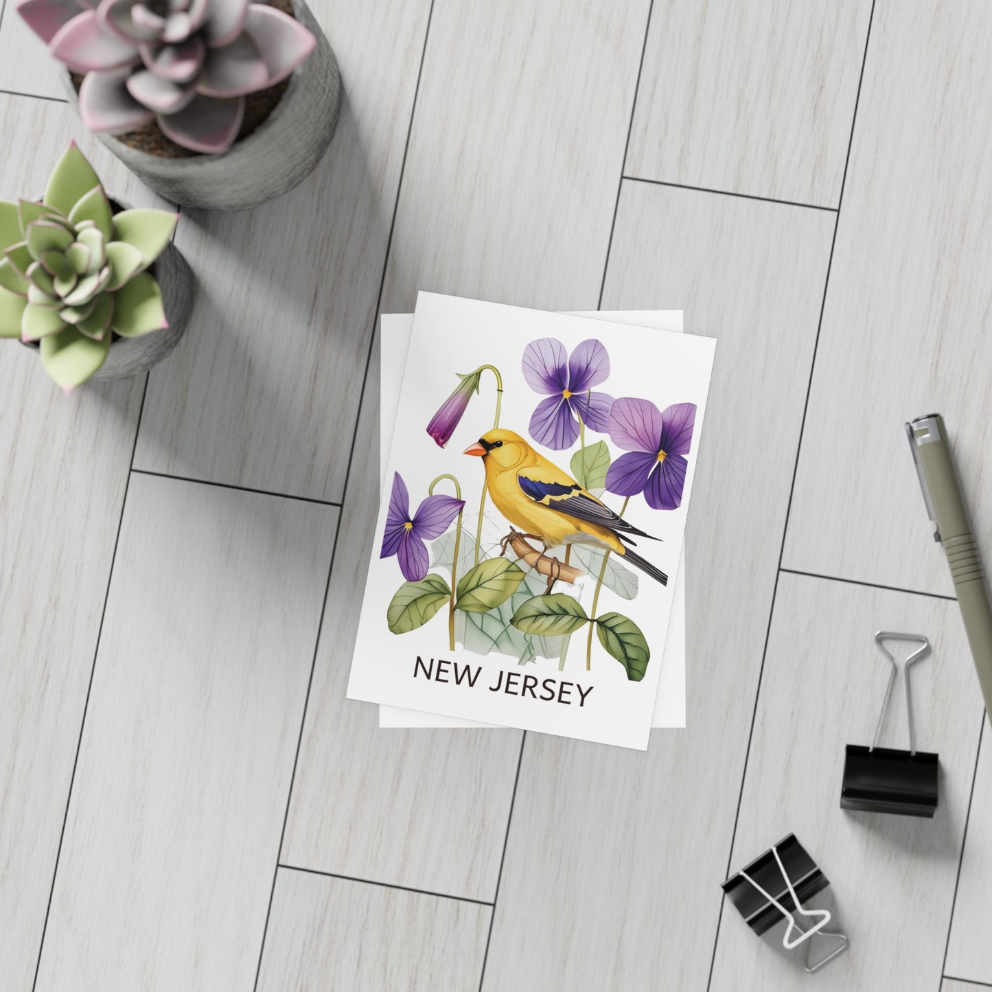 New Jersey | Goldfinch & Violet Flowers | Home State Greeting Card