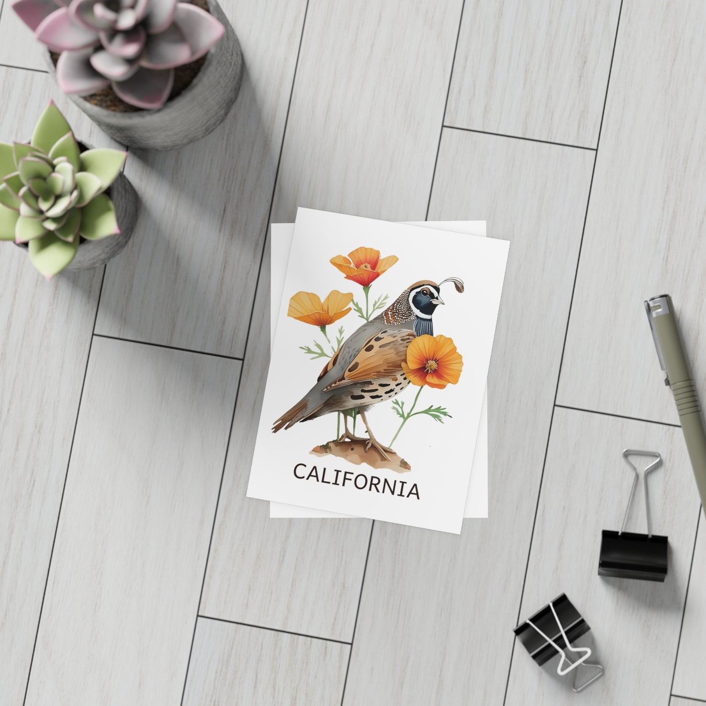 California | Valley Quail & Poppies | Home State Greeting Card