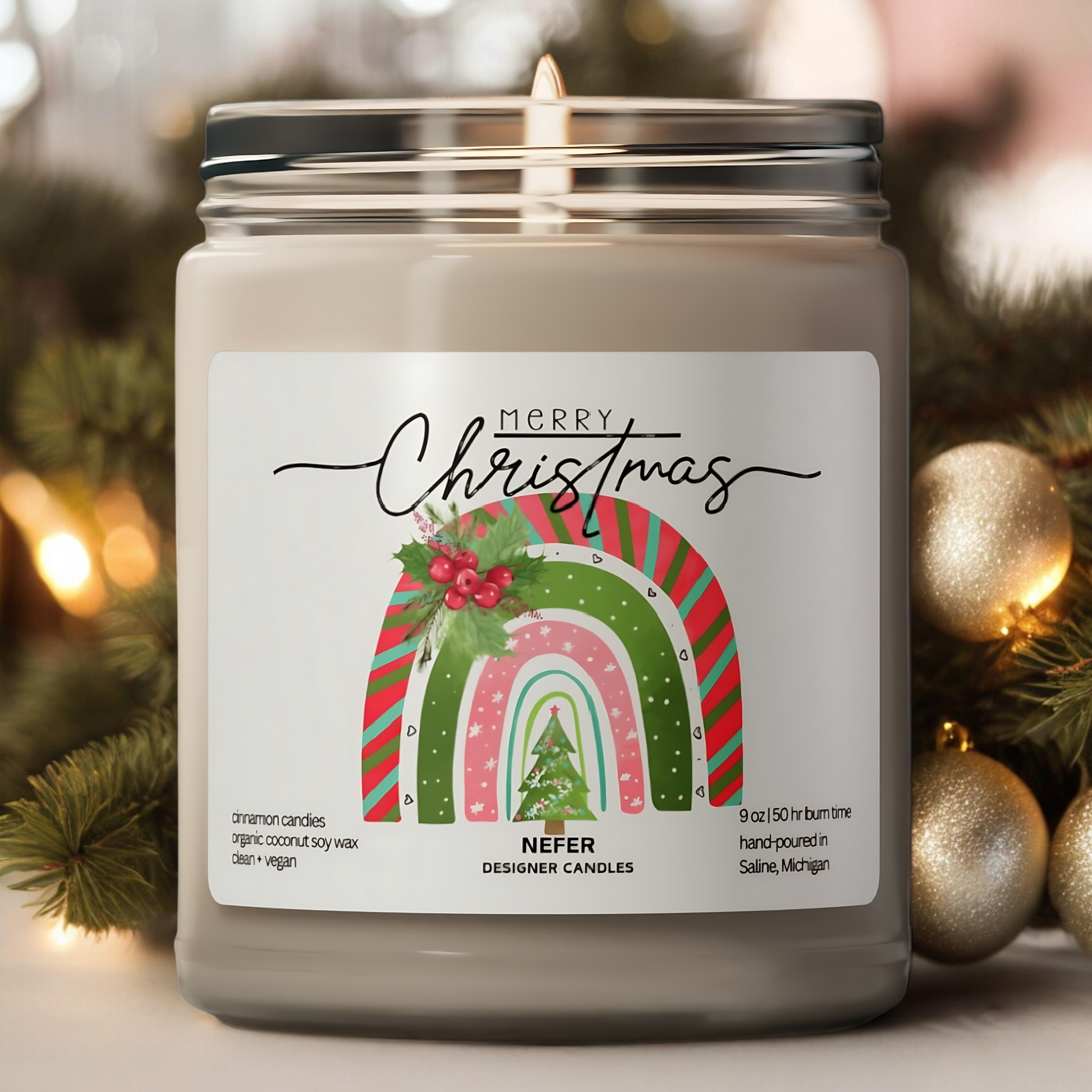 Rainbow Boho Christmas Candle