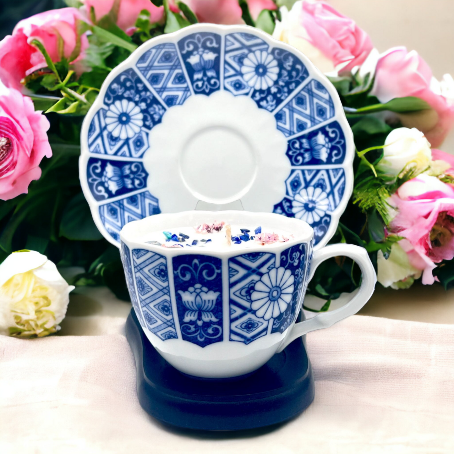 Japanese Blue Imari Mosaic Vintage Teacup Candle