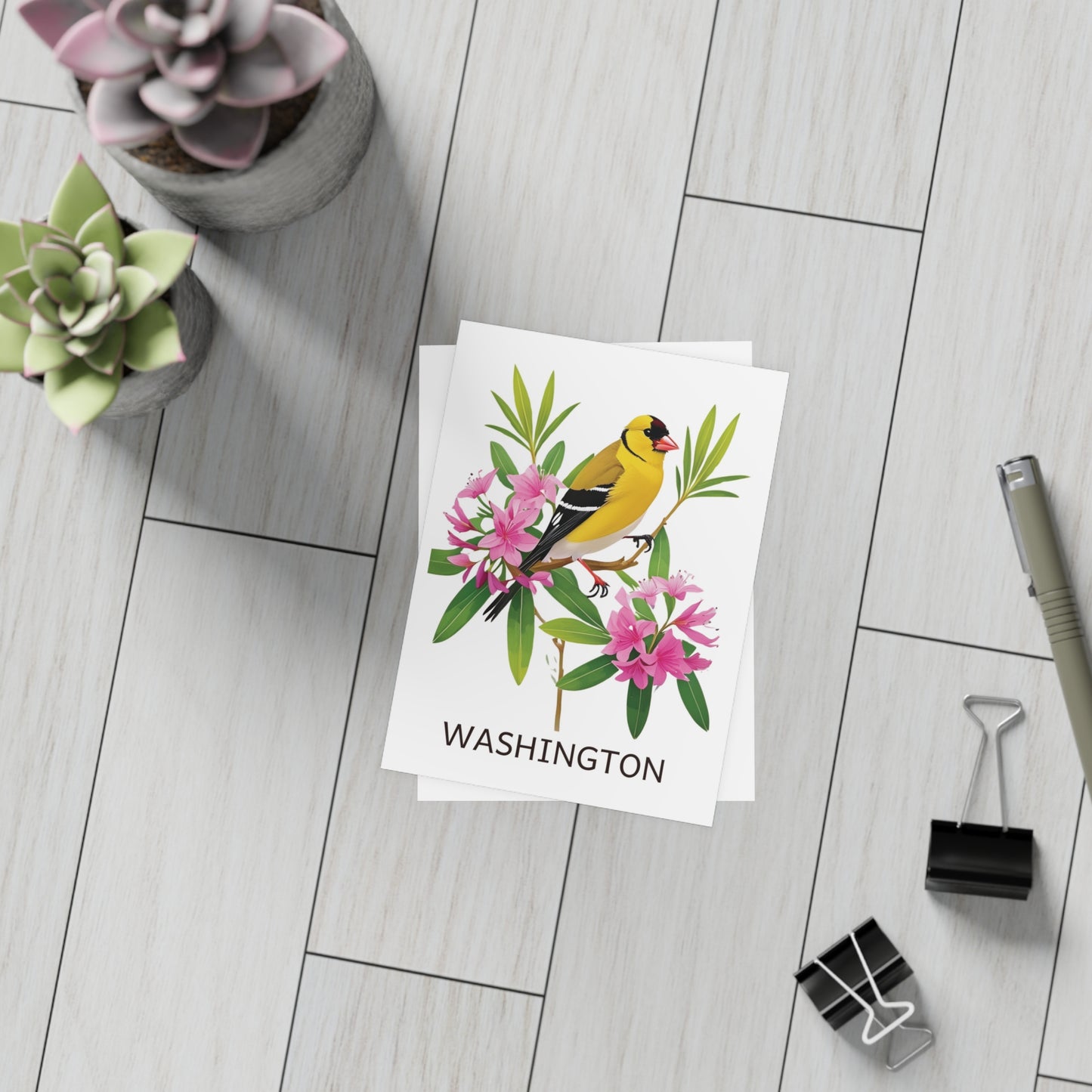 Washington | Goldfinch & Rhododendrons | Home State Greeting Card