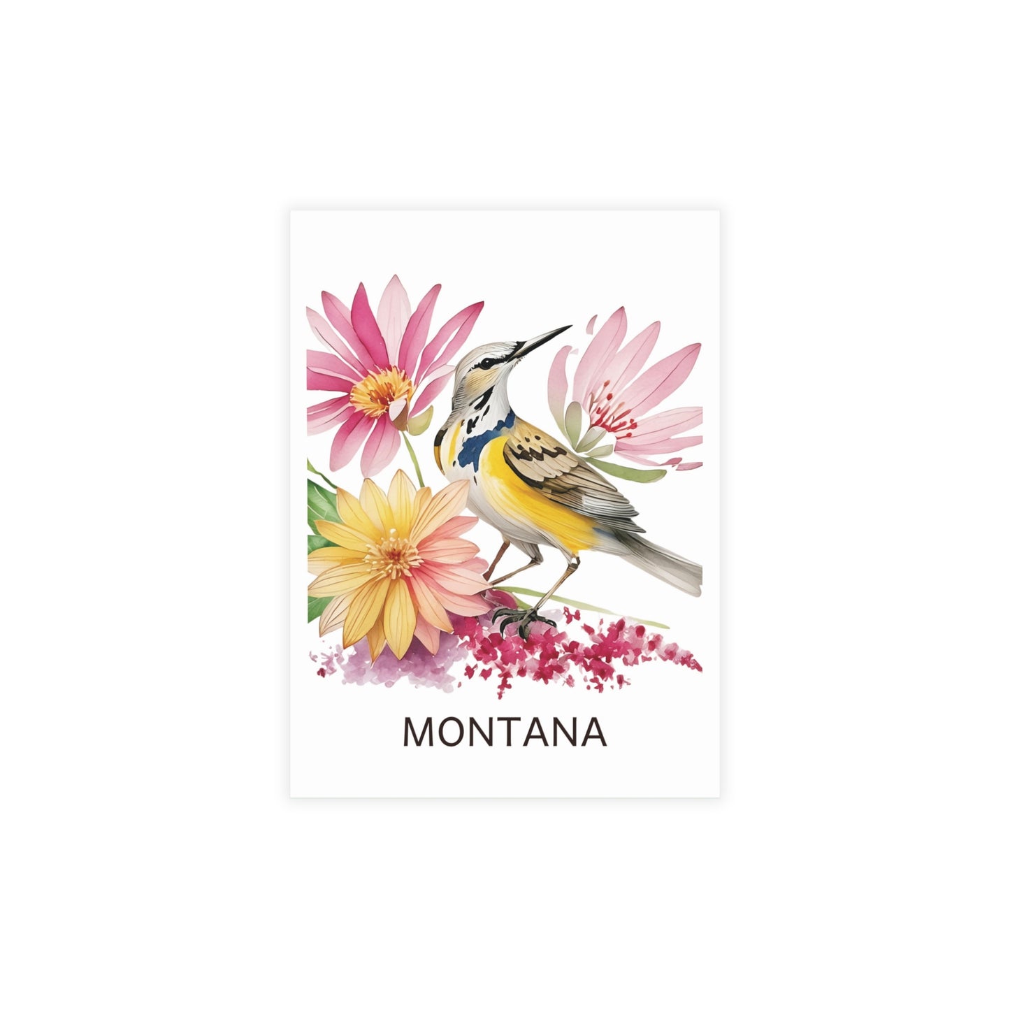 Montana | Meadowlark Bird & Pink Flowers | Home State Greeting Card