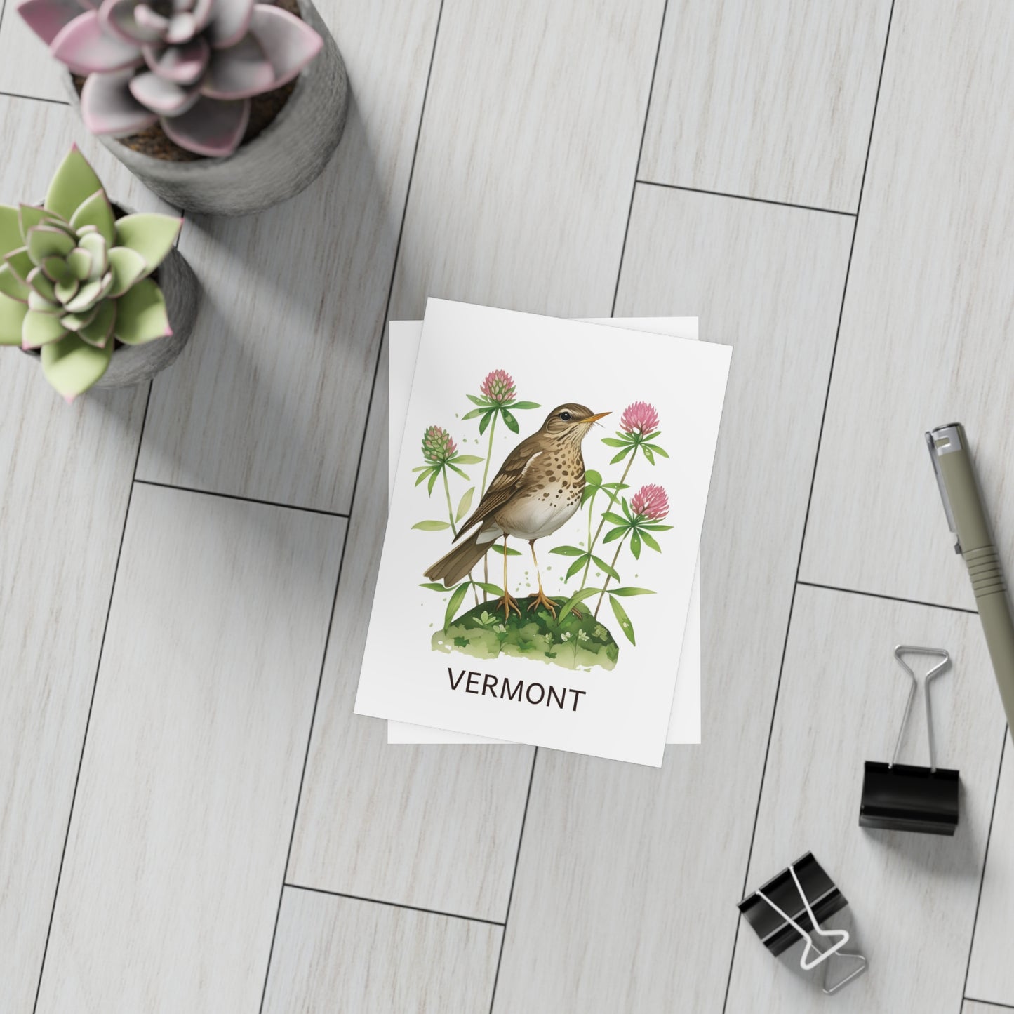 Vermont | Hermit Thrush & Clovers | Home State Greeting Card