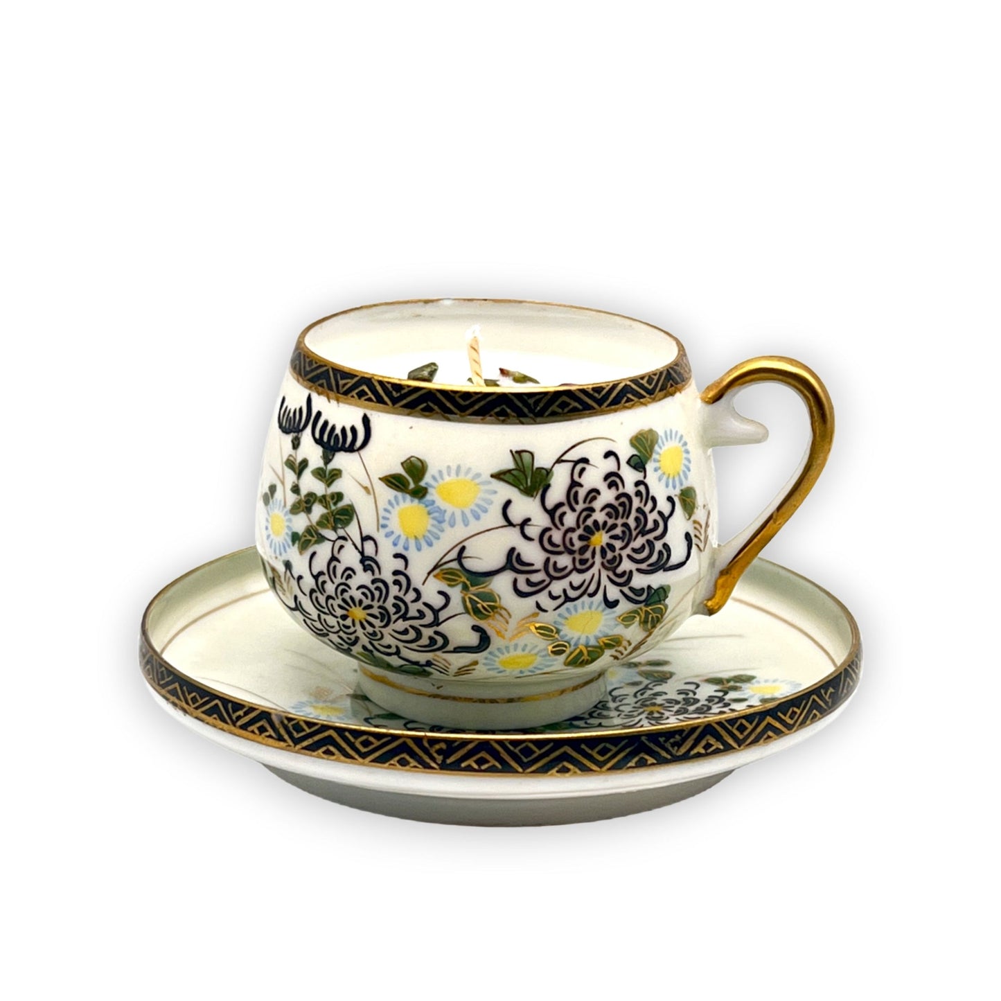 Japanese Kutani Bunponese Vintage Teacup Candle | Bridal Shower | Tea Party | Floral Candles | Soy Wax