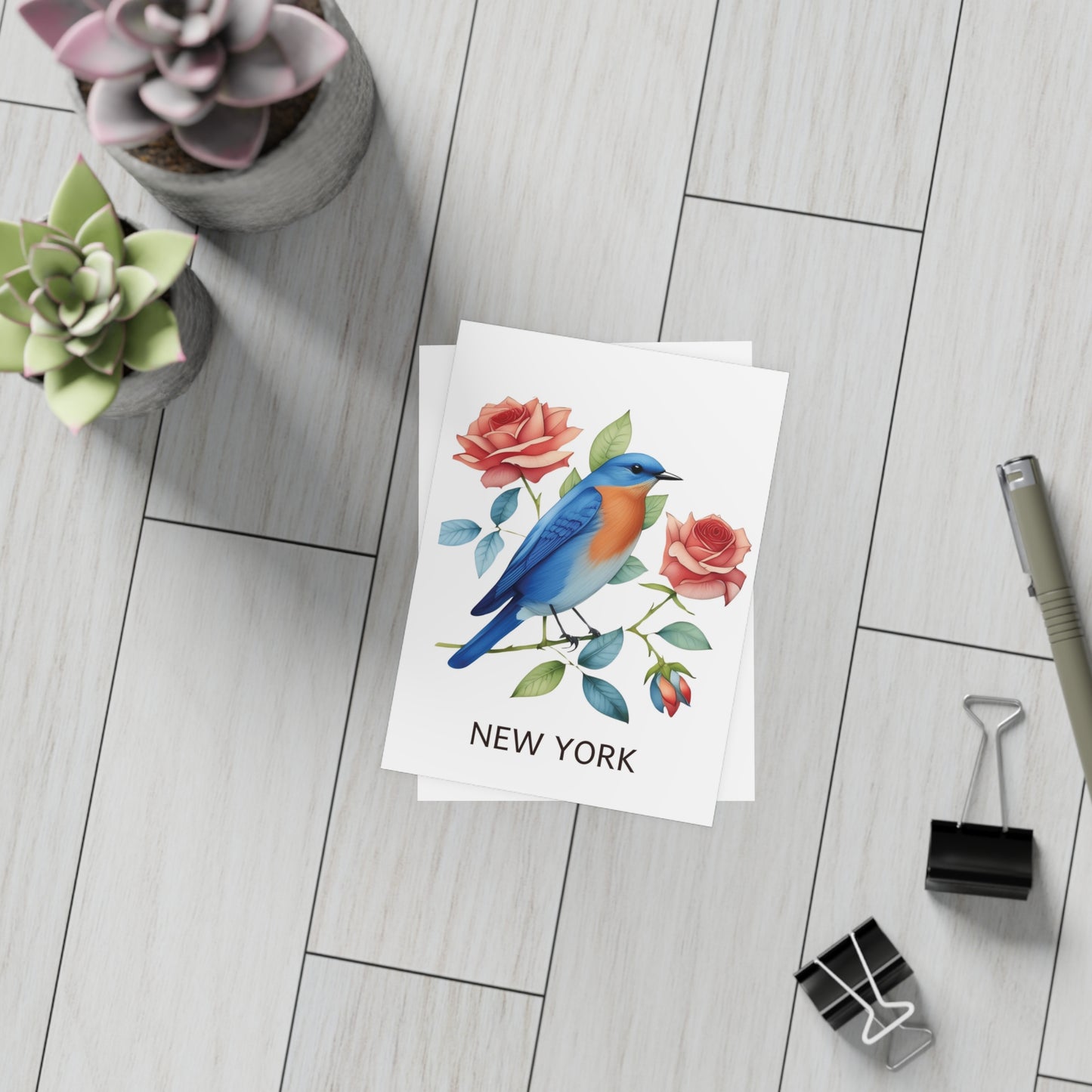 New York State | Bluebird & Roses | Home State Greeting Card