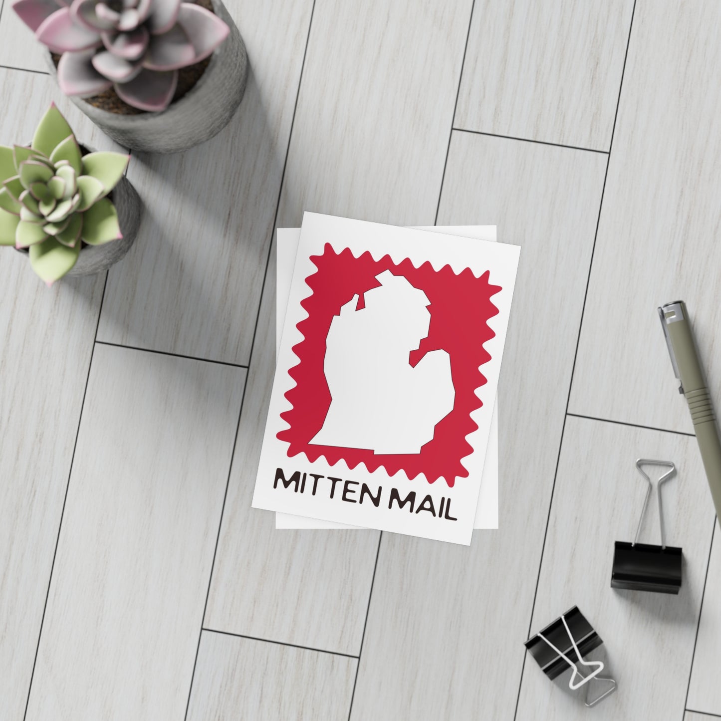 Michigan | Mitten Mail Red Stamp Design | Home State Greeting Card