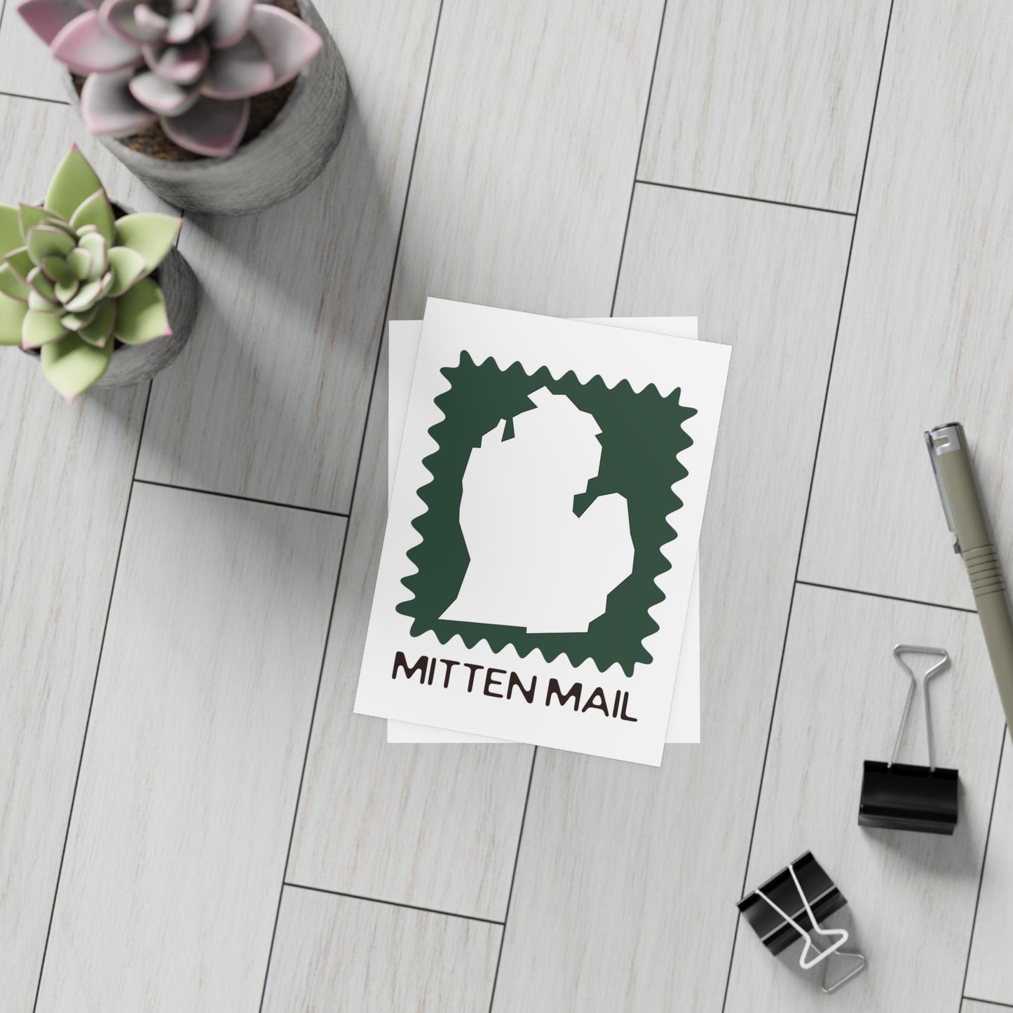 Michigan | Mitten Mail Green Stamp Design | Home State Greeting Card