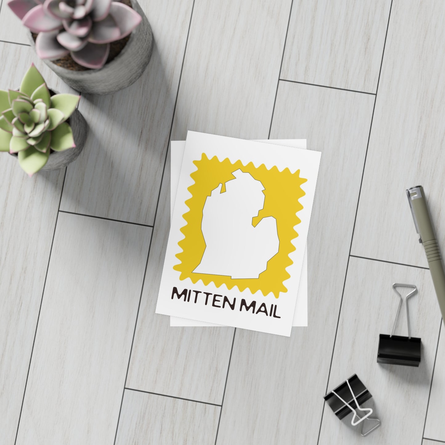 Michigan | Mitten Mail Yellow Stamp Design | Home State Greeting Card