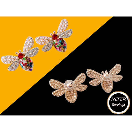 Bee Stud Earrings | Rhinestone Lightweight Earrings | Sparkle Earrings