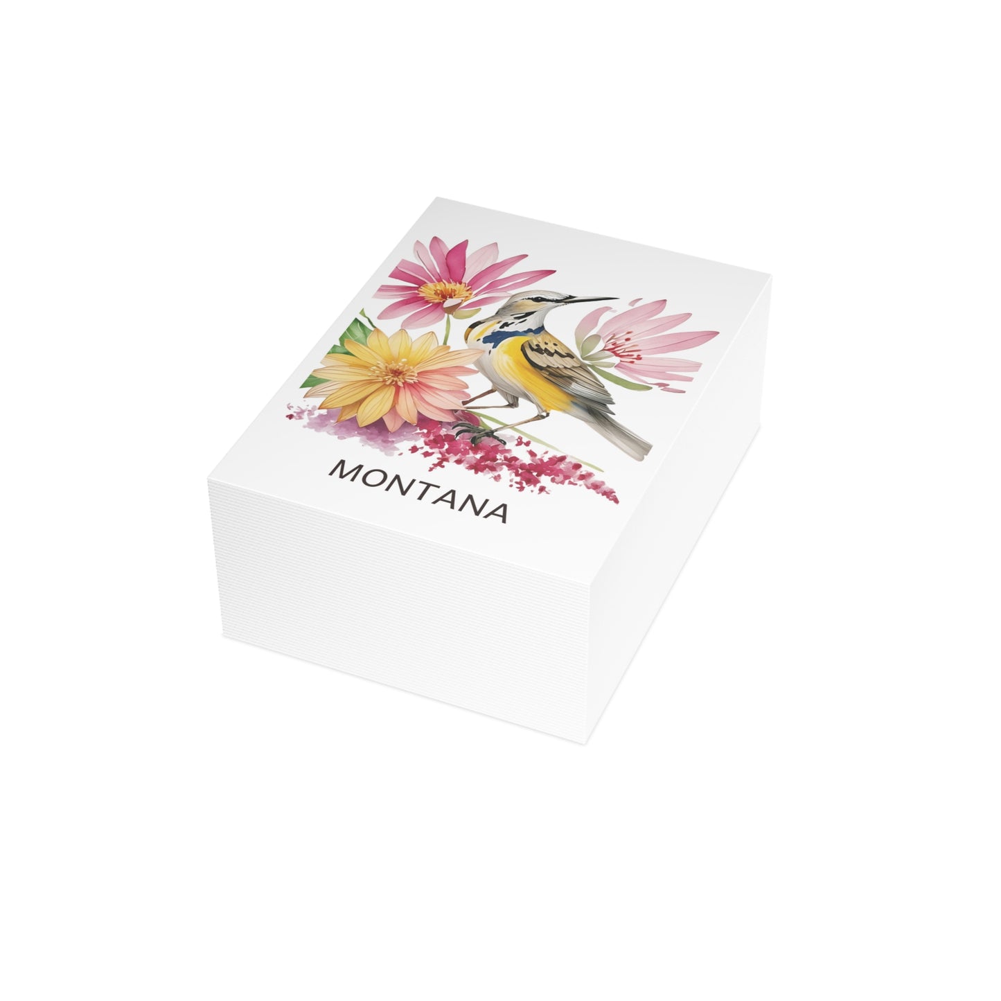 Montana | Meadowlark Bird & Pink Flowers | Home State Greeting Card