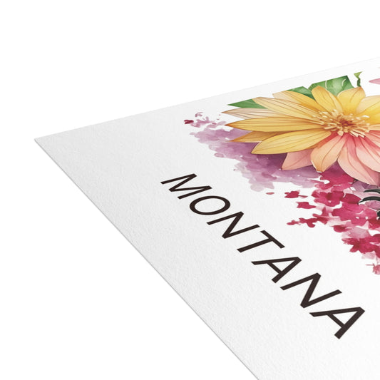 Montana | Meadowlark Bird & Pink Flowers | Home State Greeting Card