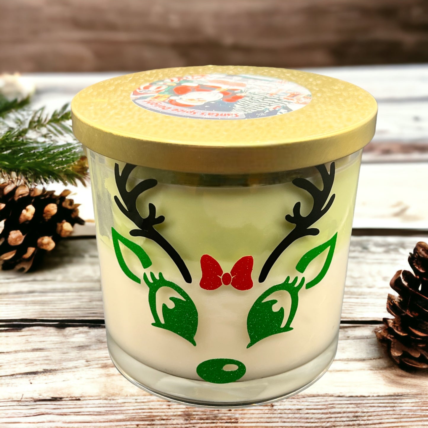 Santa's Spice Delight | Vanilla Eggnog, Cinnamon Candies, Ginger & Peppermint Candle