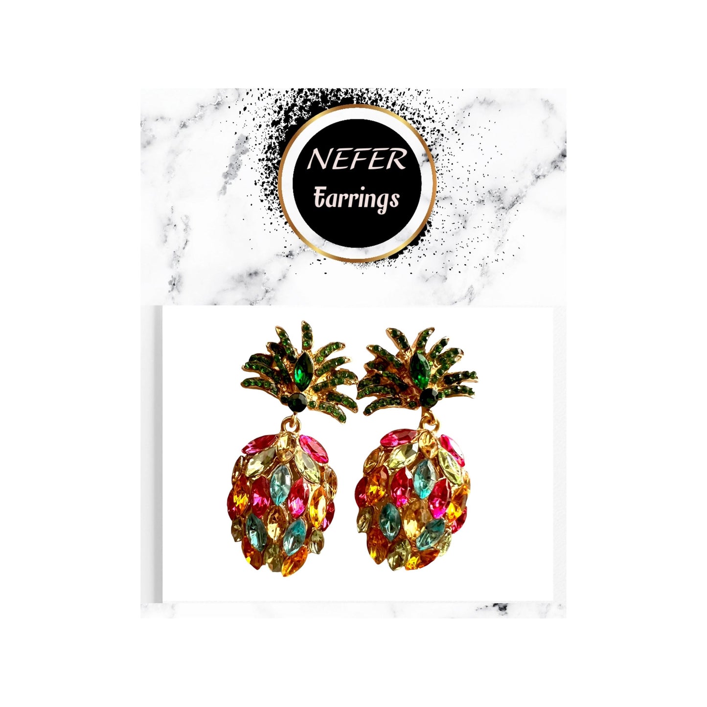 Pineapple Design Drop Earrings | Rhinestone Lightweight Earrings | Sparkle Earrings