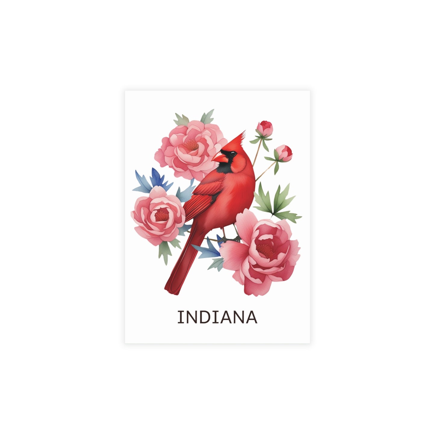 Indiana | Red Cardinal & Peonies | Home State Greeting Card