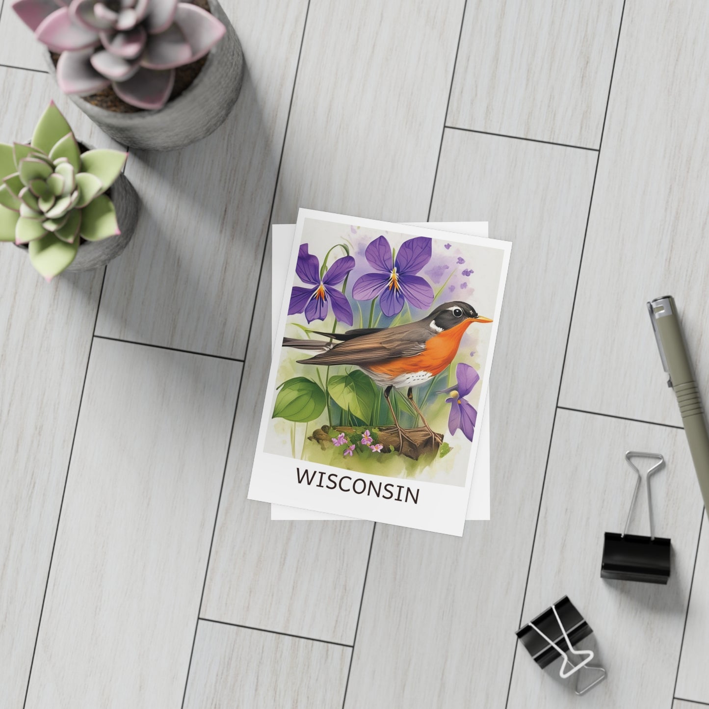 Wisconsin | Robin & Violets | Home State Greeting Card