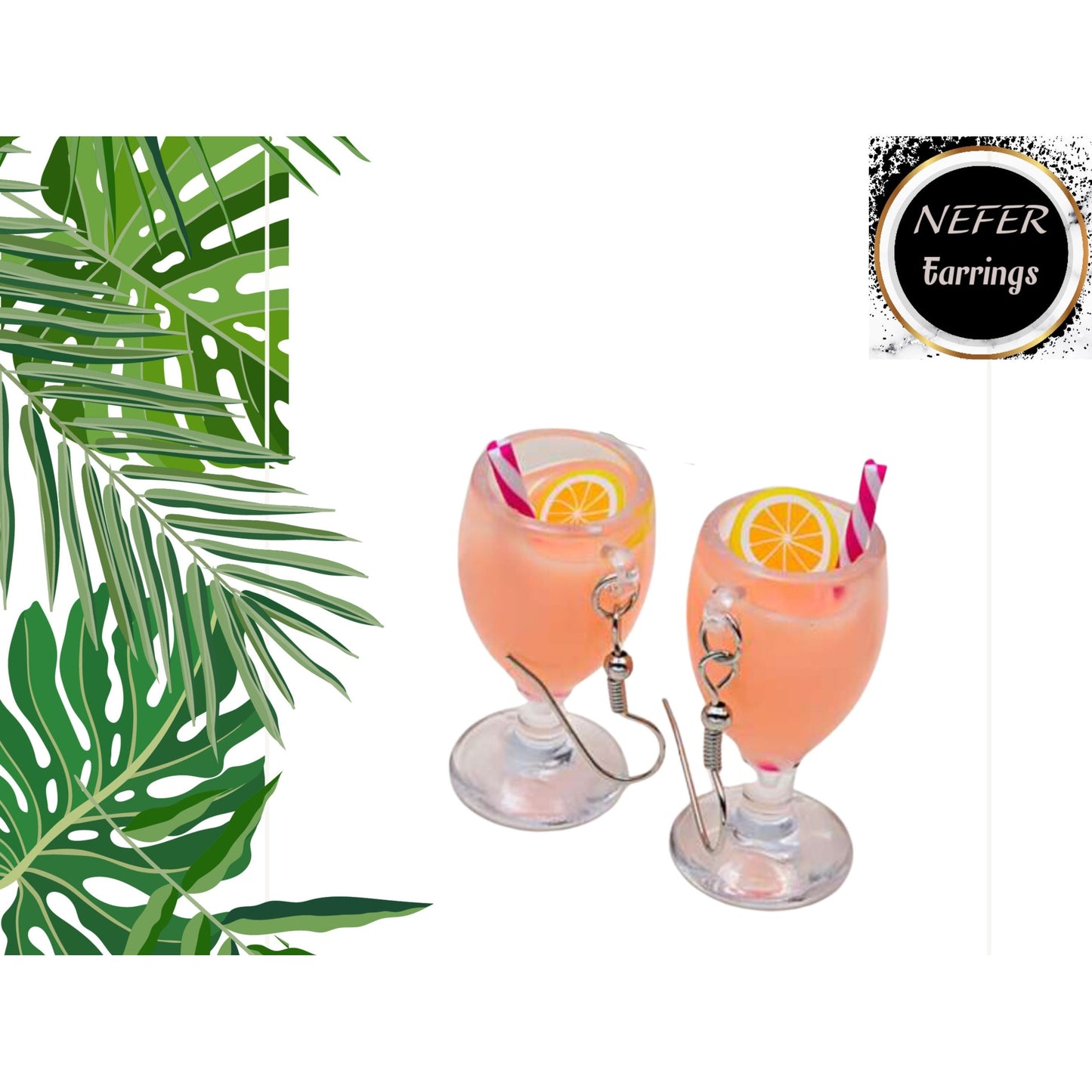 Cocktail Drink Drop Earring |Orange Color Polyresin Lightweight Earrings