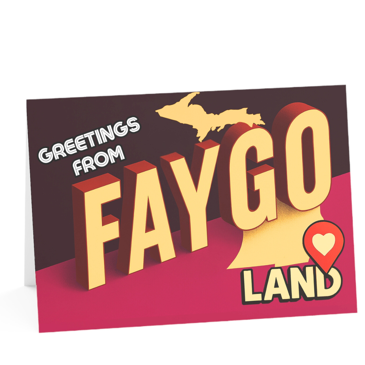 Greeting card with 'Greetings from Faygo Land' text and logo on a white background