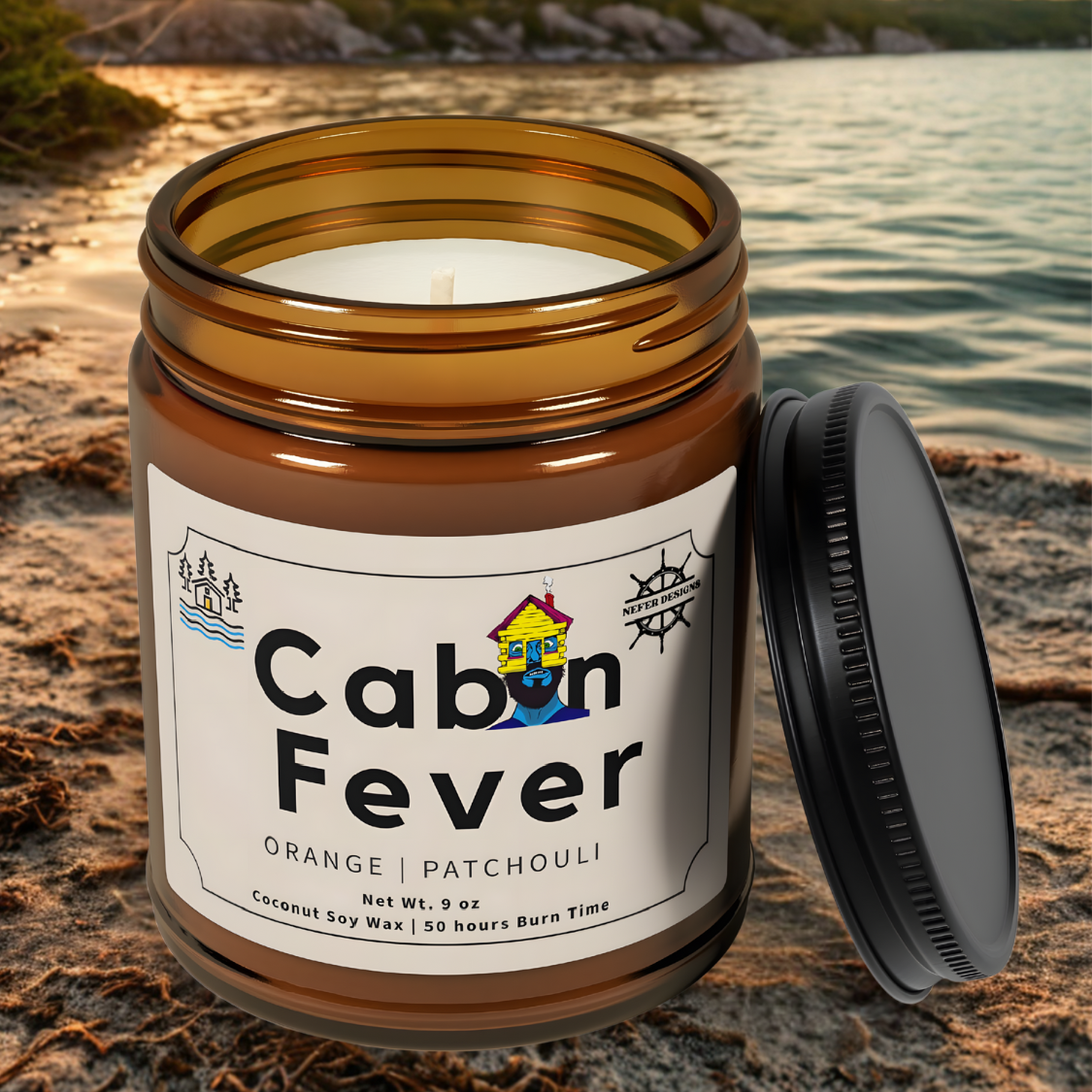 Rustic Cabin Fever candle with Orange Patchouli fragrance - 9 oz soy wax in amber jar - 50 hour clean burn