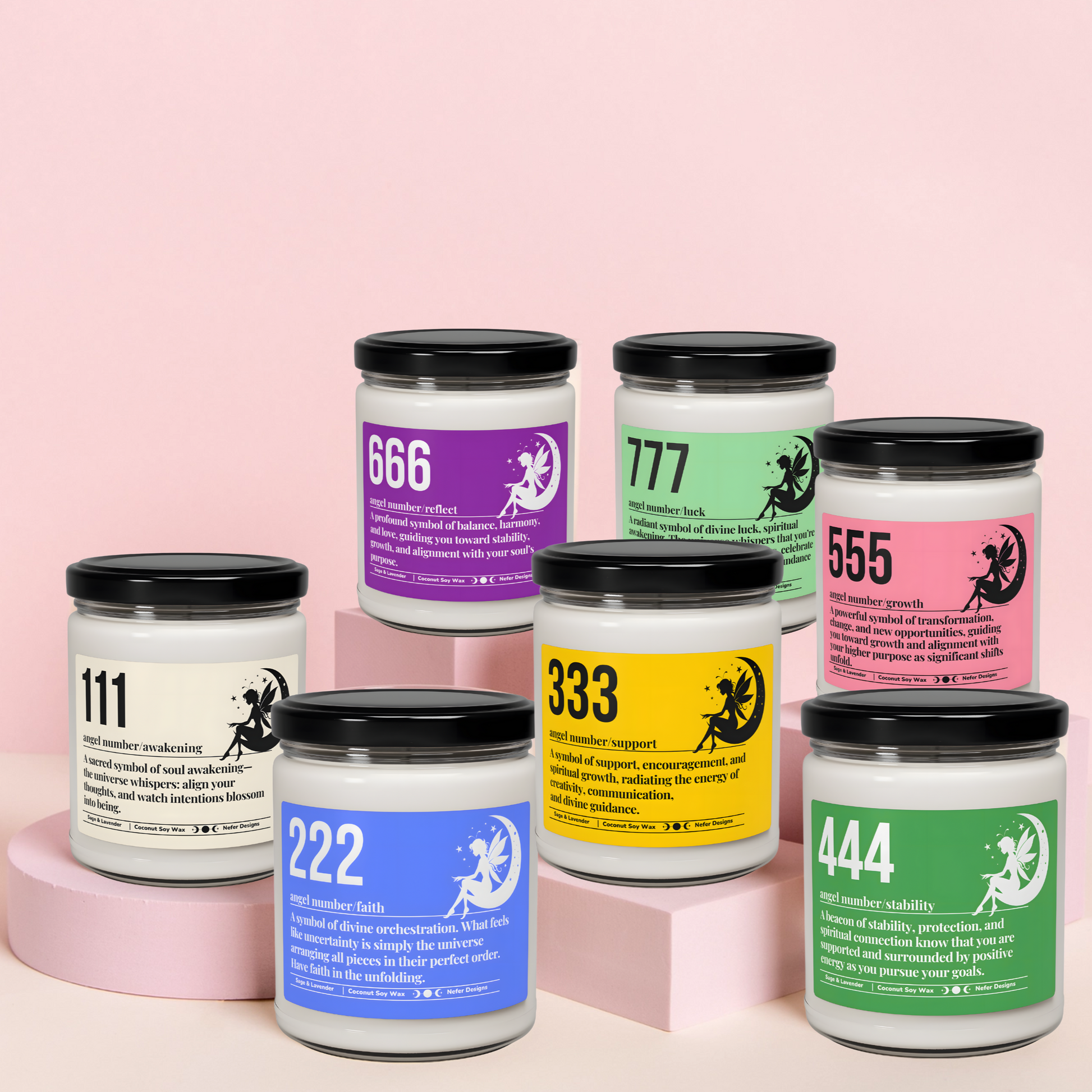  Angel Number Candles - Awakening, Faith, Support, Stability, Transformation & Balance Soy Wax Set