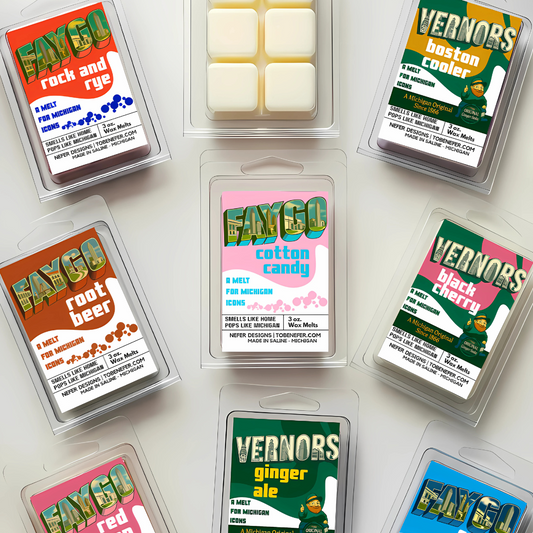 Collection of vintage-style candy packages on a white background
