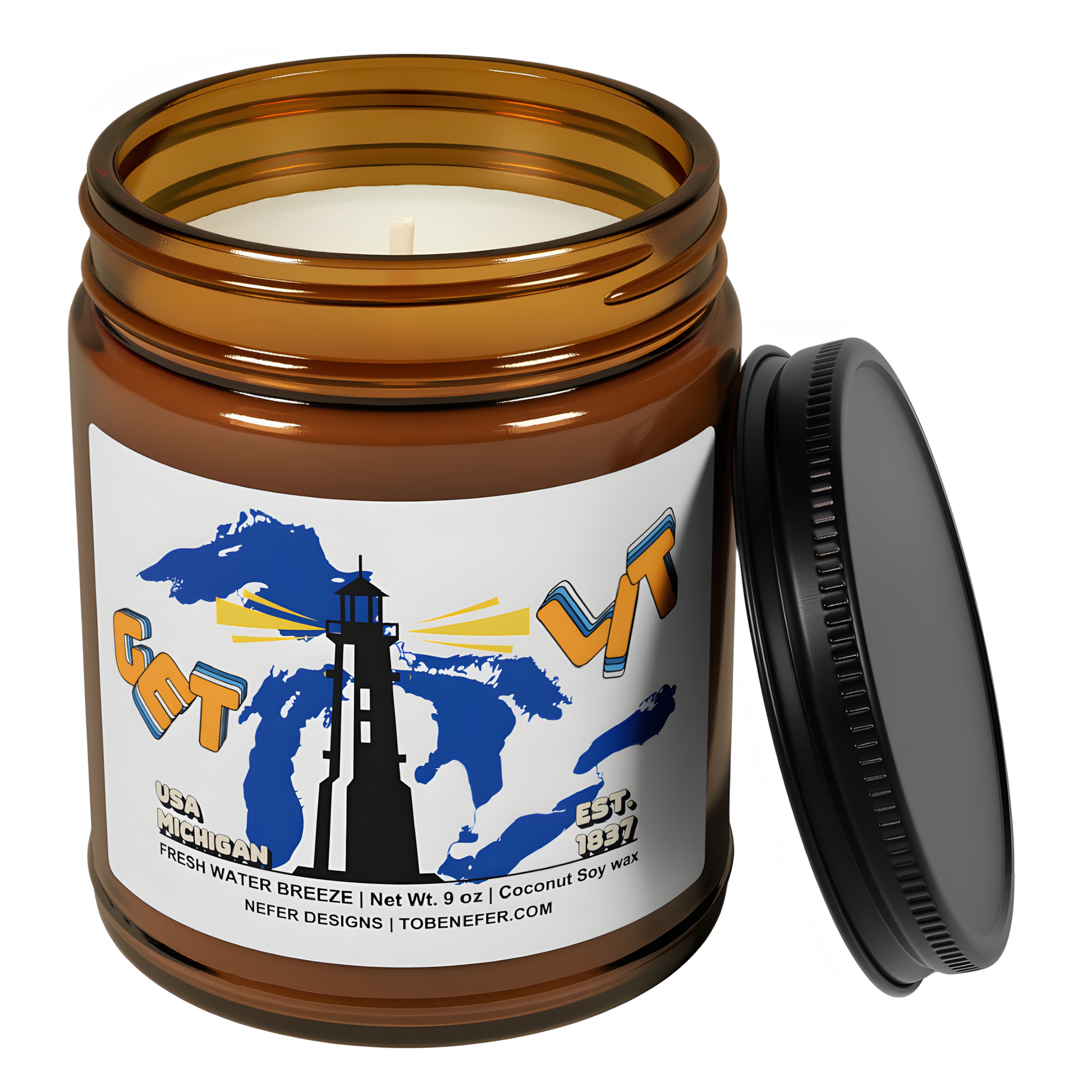 Eco-friendly Michigan candle - Fresh Water Breeze, coconut soy wax