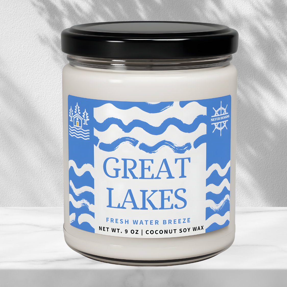 Eco-friendly soy candle perfect for Great Lakes lovers and lake house décor.