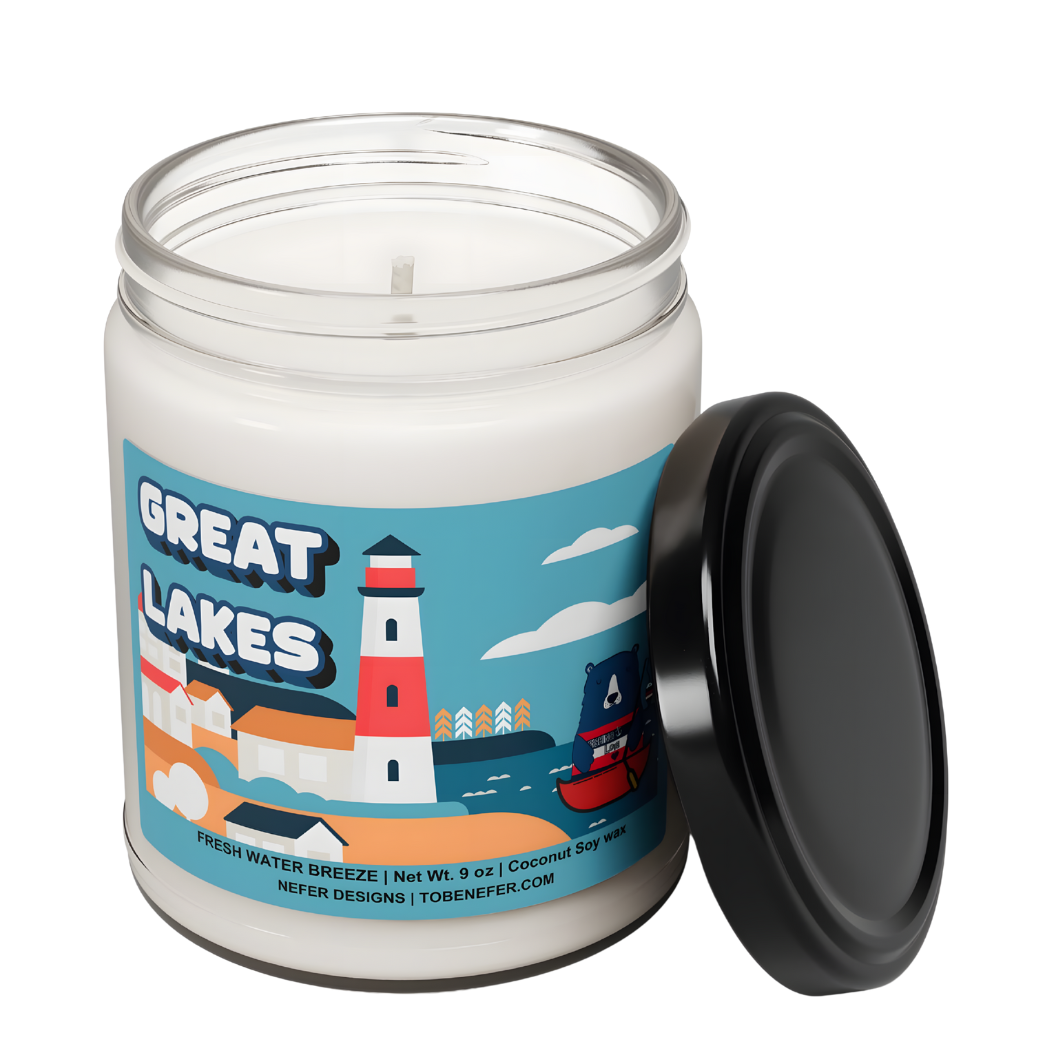 Great Lakes Fresh Water Breeze Soy Candle - 9 oz coconut wax, lake-inspired scent for Michigan, Ohio, Ontario great gift for lake lovers.