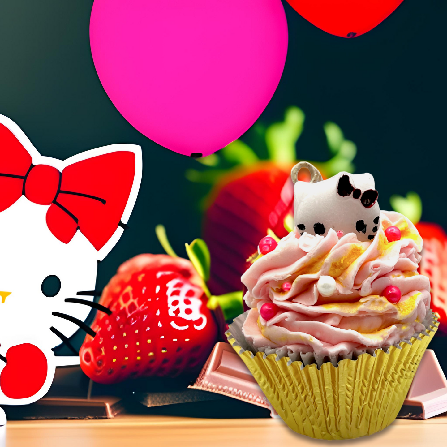 Hello Kitty Cupcake Candle | A Whimsical Blend of Strawberry & Vanilla Scent | A Sweet Treat for Your Senses | Birthday Gift | Soy Wax