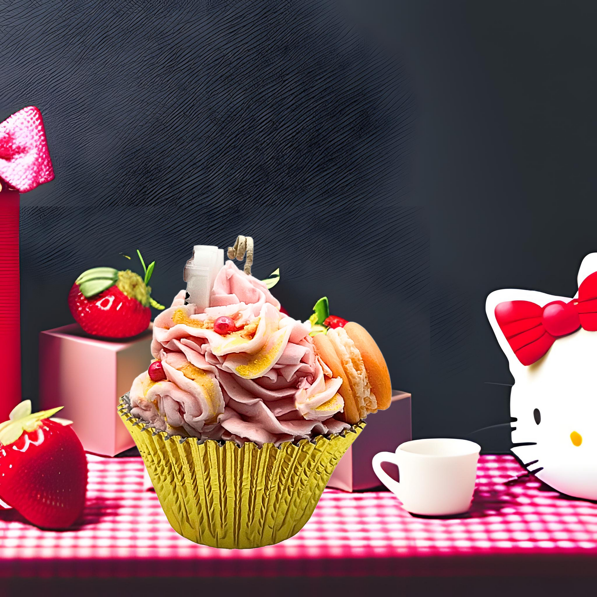 Hello Kitty Cupcake Candle  A Whimsical Blend of Strawberry & Vanilla –  Nefer Designer Candles & Home Decor