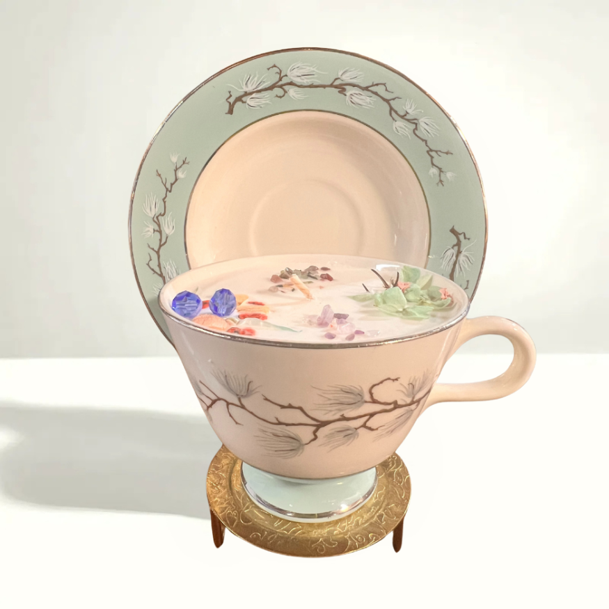 Vintage blue and white teacup and saucer from the Homer Laughlin Georgian Blue pattern, showcasing mid-century American porcelain craftsmanship