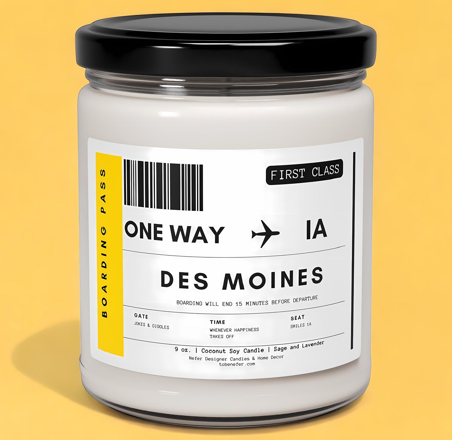 Iowa - Des Moines | Boarding Pass | State-themed candles