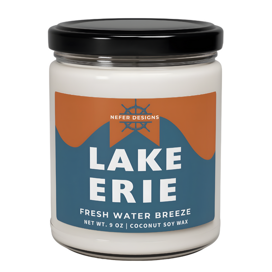 Lake Erie Fresh Water Breeze scented candle by Nefer Designs, coconut soy wax, 9 oz.