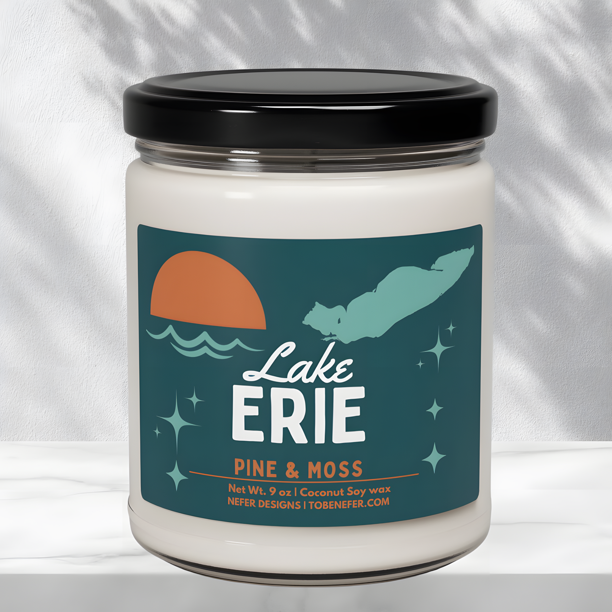 Lake Erie candle as a lake house or cottage or canin decor in a clear jar. 