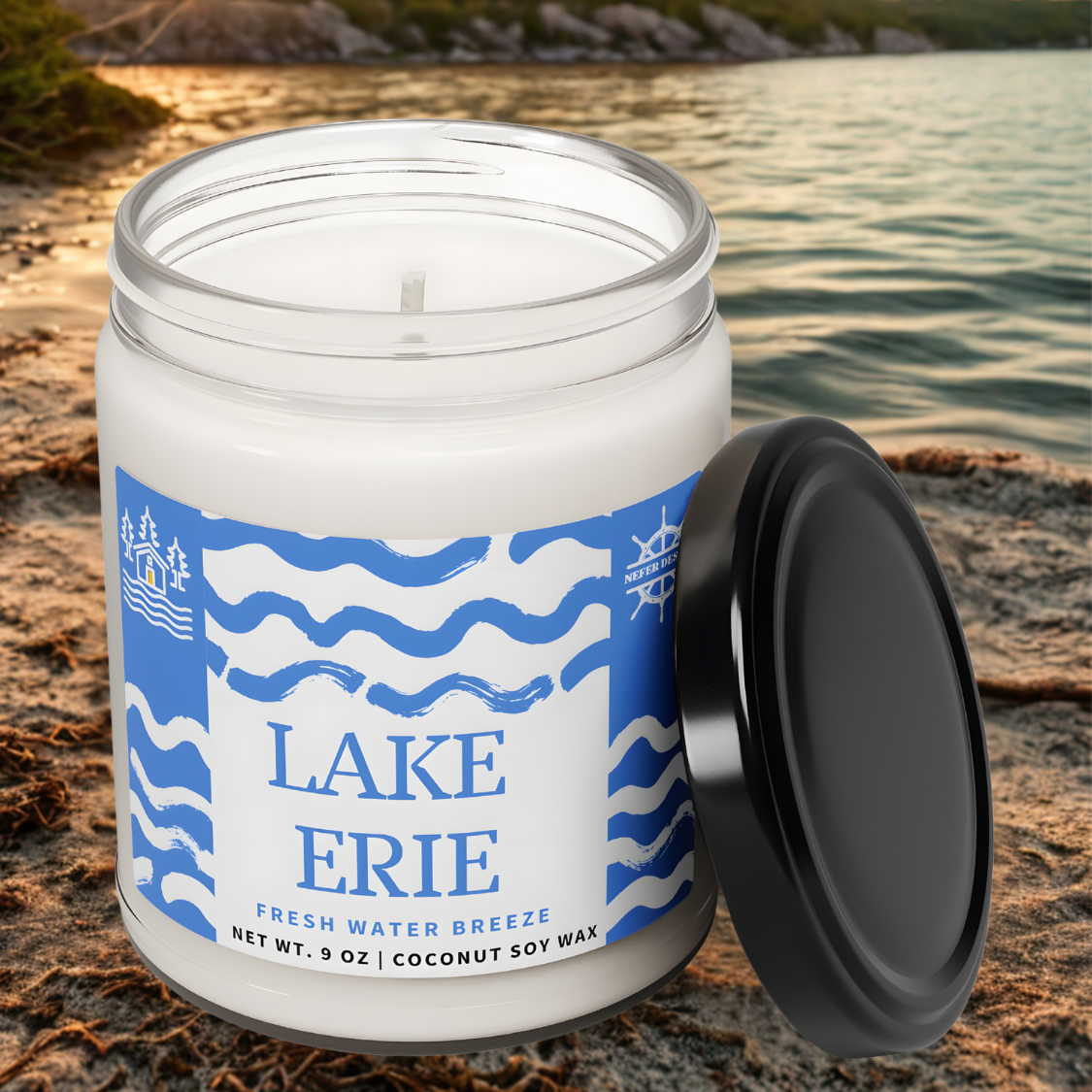 Hand-Poured Coconut Soy Wax Candle - Lake Erie Fresh Water Breeze (9 oz)