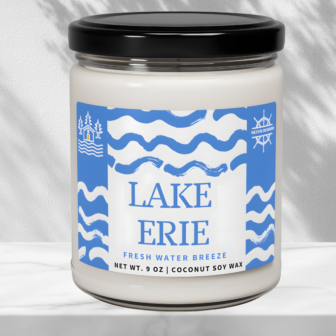 Soothing Lake Erie Wave Design Candle - Clean Burning Coconut Soy Wax.