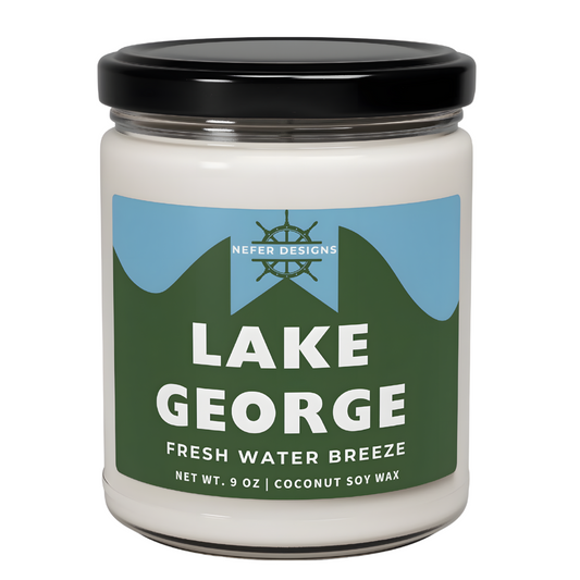 Nefer Designs Lake George New York Lake 9 oz coconut soy wax candle 