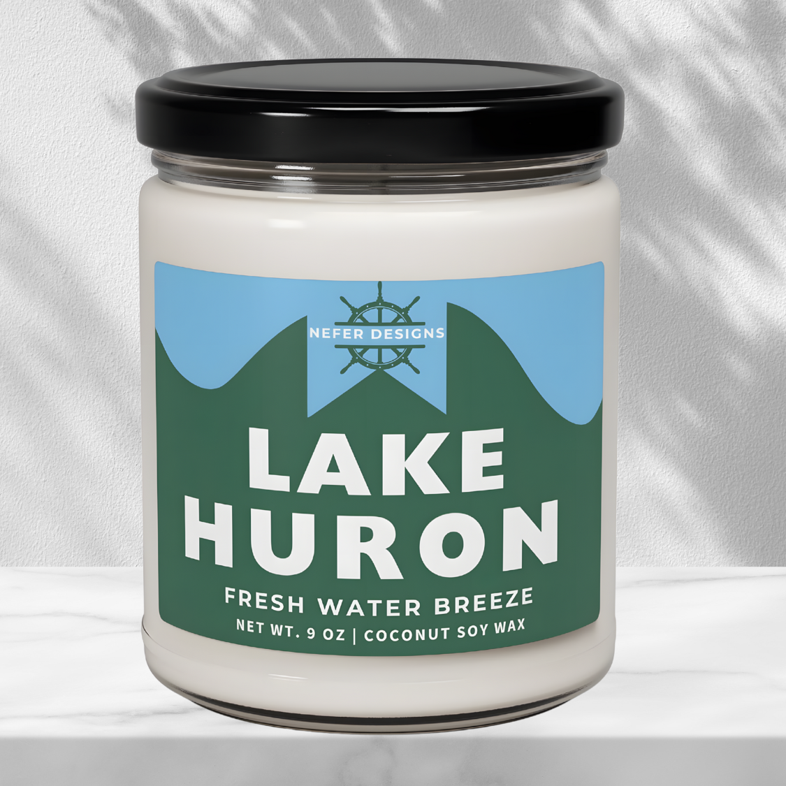 Lake Huron candle gift set for Great Lakes lovers with cotton wick and natural wax