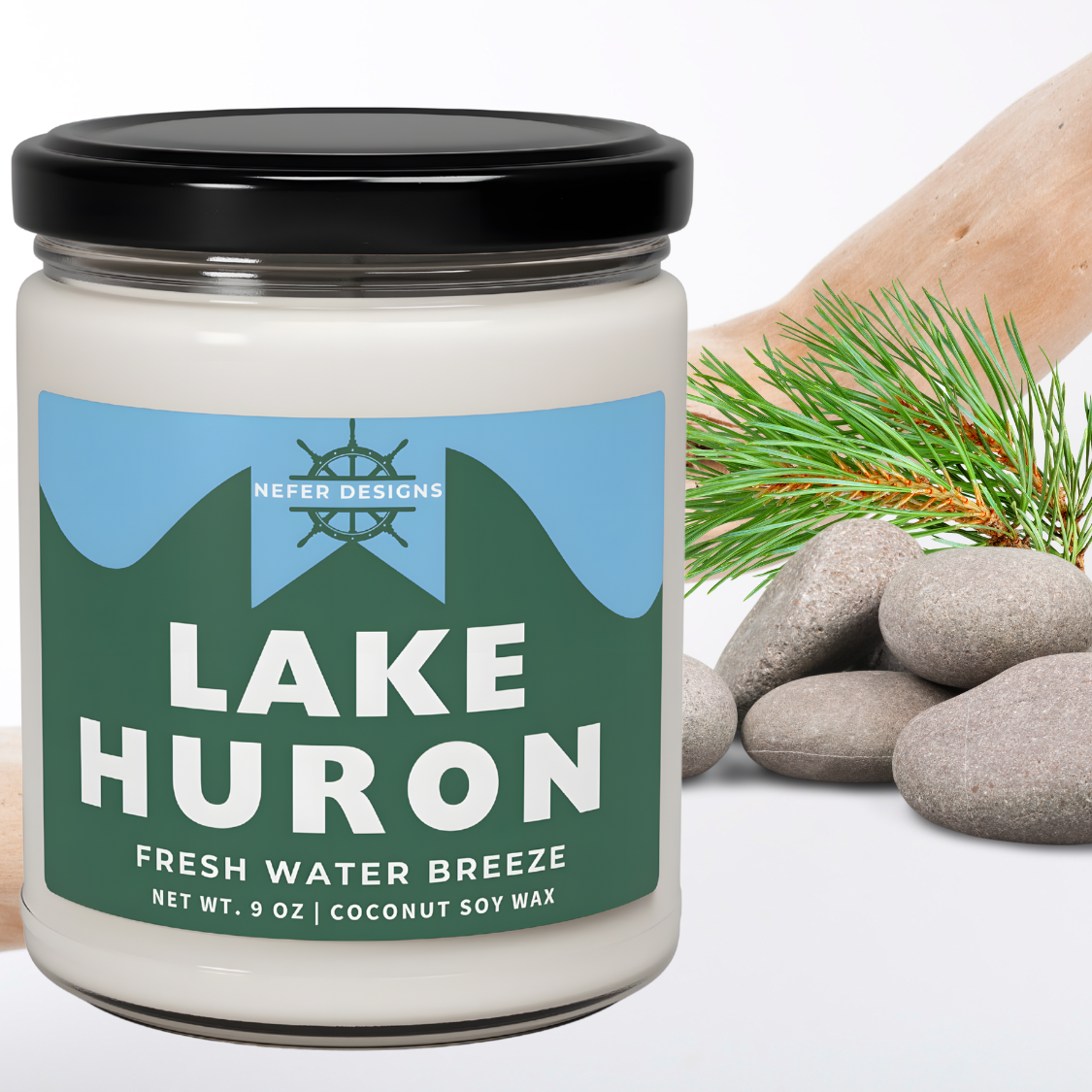 Lake Huron candle gift set for Great Lakes lovers with cotton wick and natural wax 9 oz 
