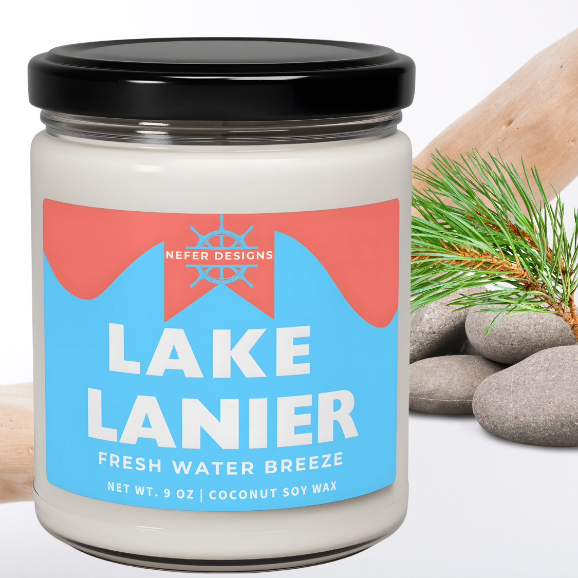 Eco-Friendly Lake Lanier Candle with Coconut Soy Wax – 9 oz Hand-Poured.