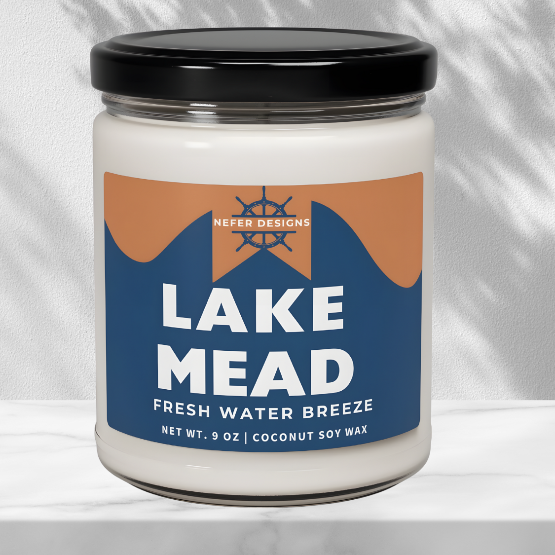 9 oz Coconut Soy Wax Candle – Lake Mead Fresh Water Breeze by Nefer Designs.