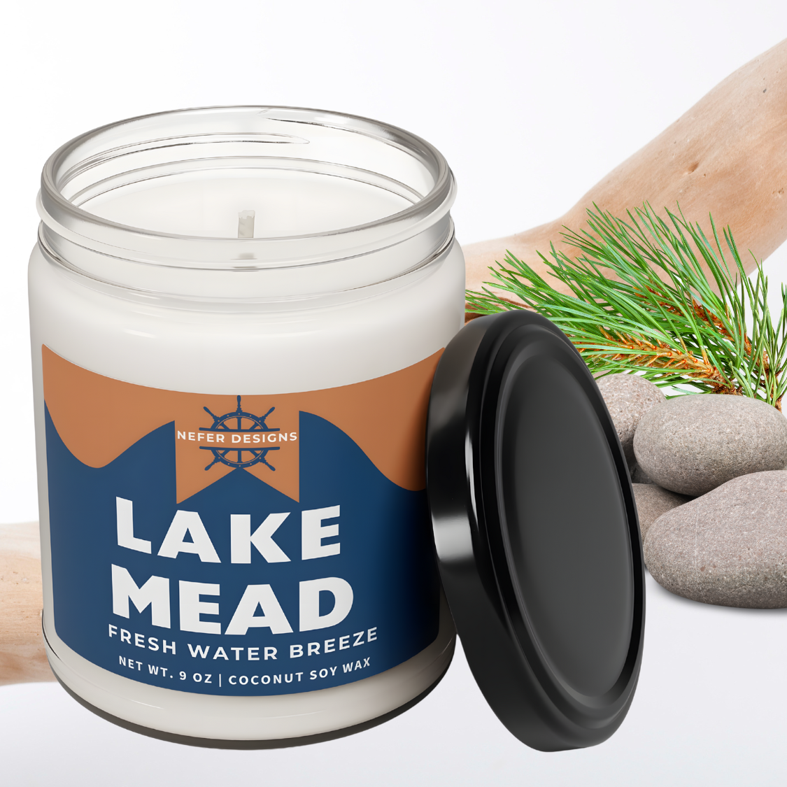 Eco-Friendly Lake Mead Scented Candle – Fresh Water Breeze with Coconut Soy Wax Base