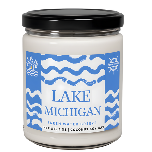 Lake Michigan Fresh Water Breeze scented candle with coconut soy wax, 9 oz