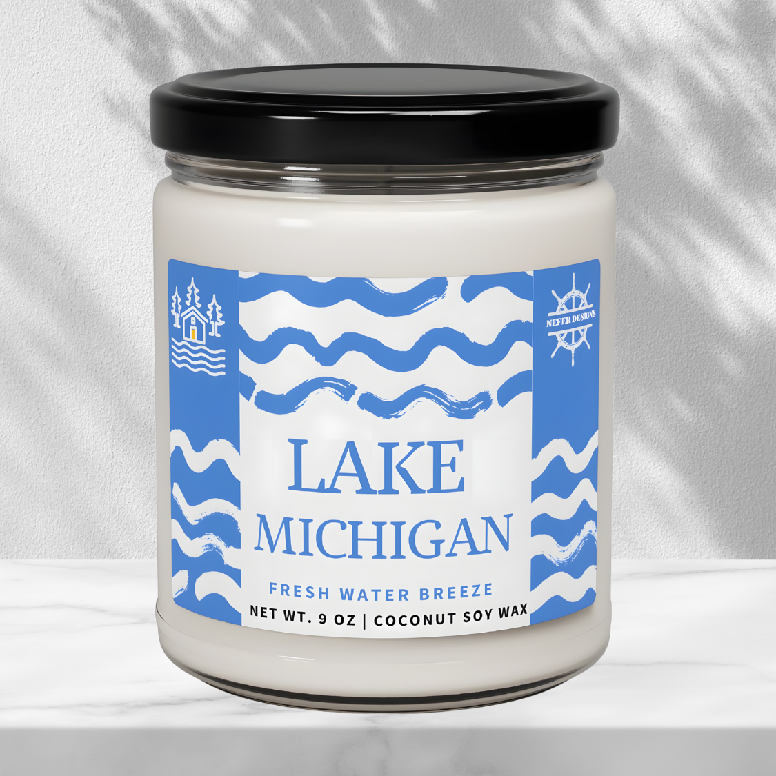 9 oz Lake Michigan scented candle in Fresh Water Breeze for home decor