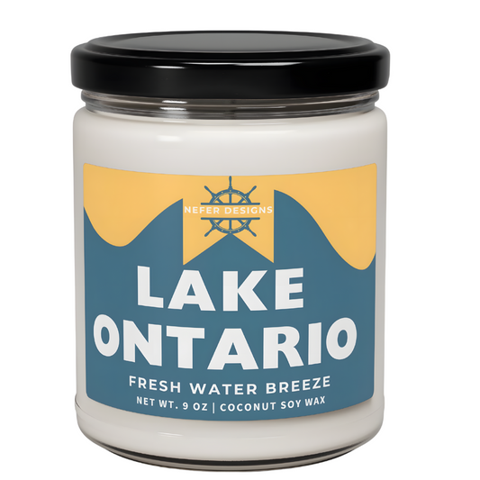 Nefer Designs Lake Ontario Fresh Water Breeze Soy Candle - 9 oz Blue & White Coconut Soy Wax Candle
