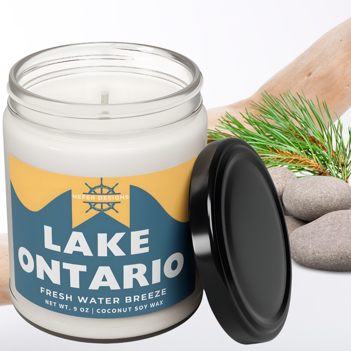 Eco-Friendly Lake Ontario Scented Candle - Fresh Water Breeze Aroma in 9 oz Coconut Soy Wax"